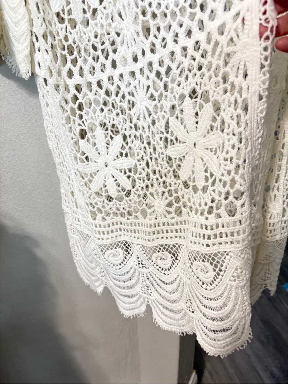 Roaman's Plus Size White Crochet Longline Openwork Cardigan - Picture 11 of 16
